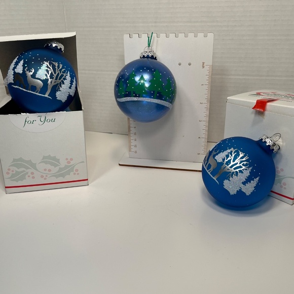 Bronner's Lot of 3 Blue Christmas Wonderland Ornament Glass Hungary Gift idea - Picture 3 of 6